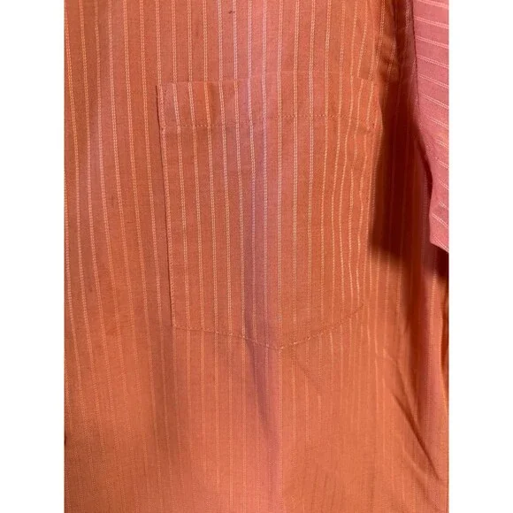 Van Heusen Lux Satin Fitted Dress Shirt Mens 16 32/33 Orange Stripe Button Up. - Picture 5 of 7